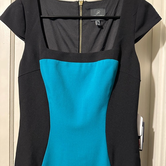ADRIANNA PAPELL Teal and Black Midi Dress NWT - Picture 3 of 8